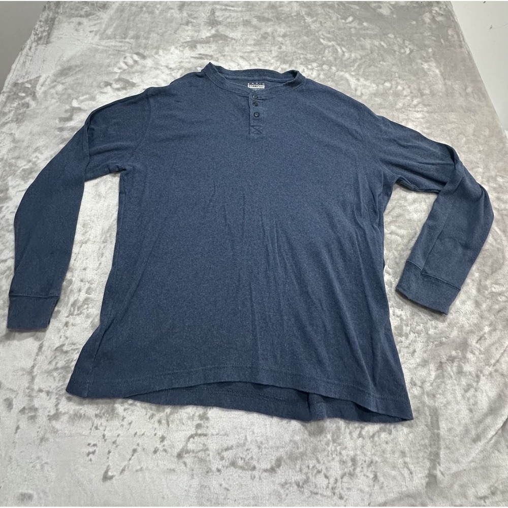 Basic Edition Sweater Shirt Men's Size Large Blue Long Sleeve 3 Button Front EUC
